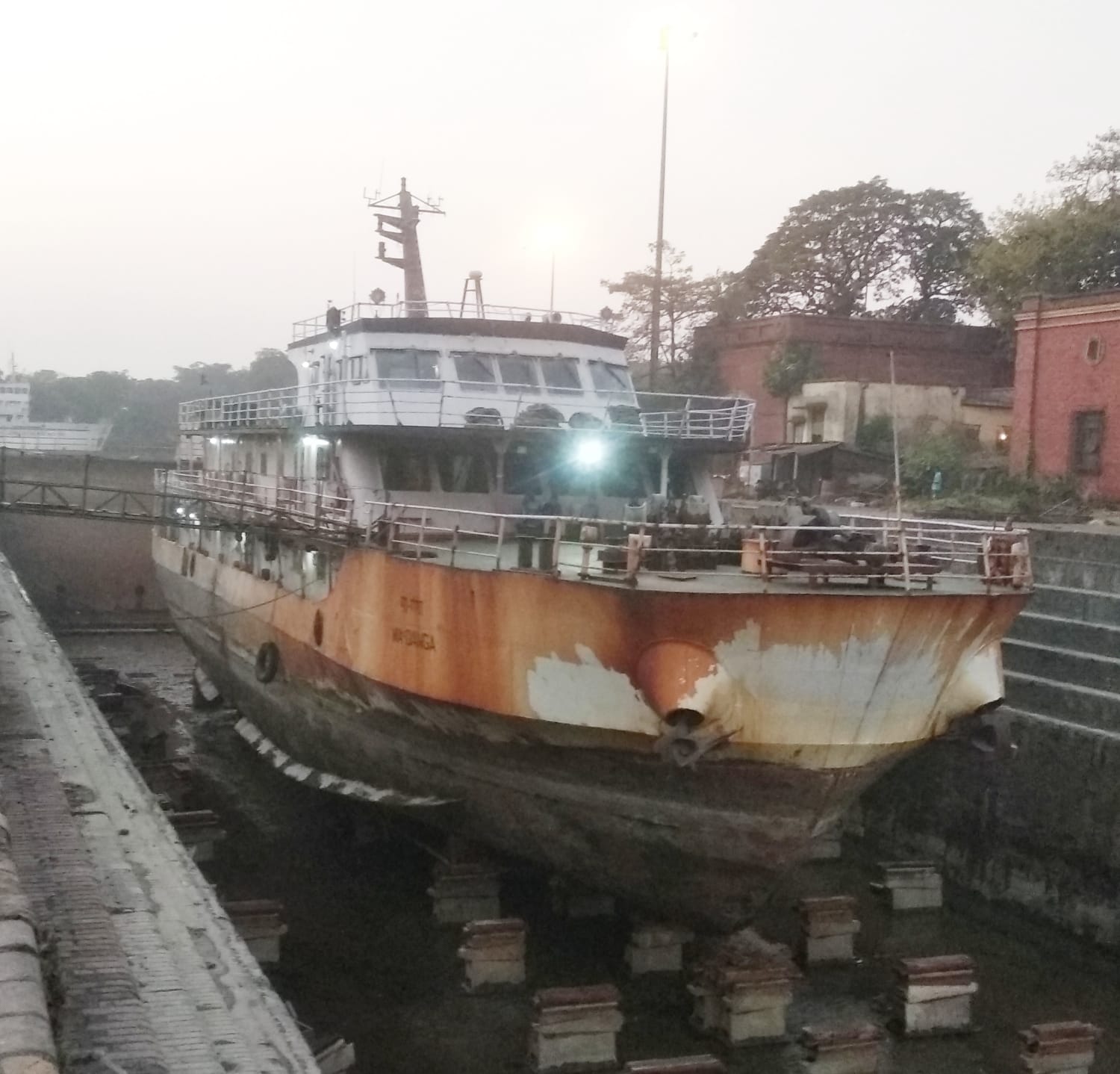 Docking of SMP Kolkata Vessel Ma Ganga at GRSE-KPDD 1 for Special Dry Dock Survey Repair on 07 Feb 23