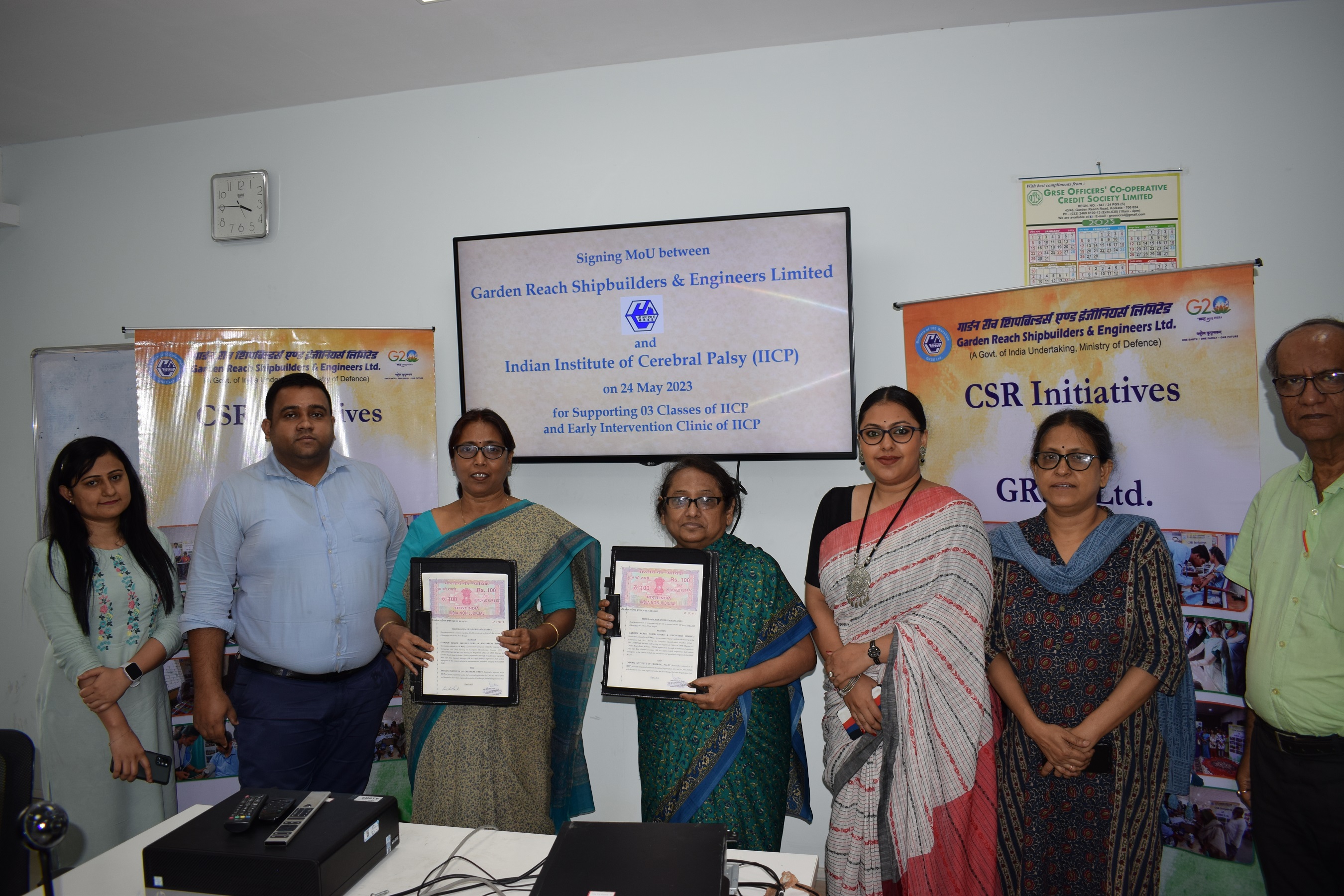 GRSE signed MOU with Indian Institute of Cerebral Palsy, Kolkata for conducting early Intervention Clinic for Early Detection of Cerebral Palsy & Towards Adoption of three classes at IICP on 24 May 23