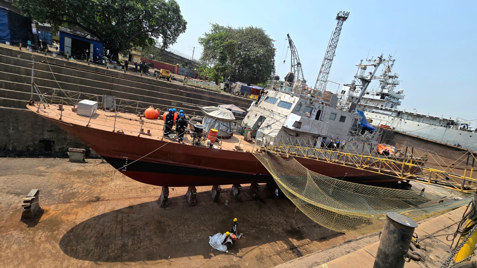 SUCCESSFUL UNDOCKING AND REPOSITIONING OF INS KALPENI TO THE FORWARD DOCK BLOCK AT GRSE-KPDD ON 19 MAR 25 - Thumbnail