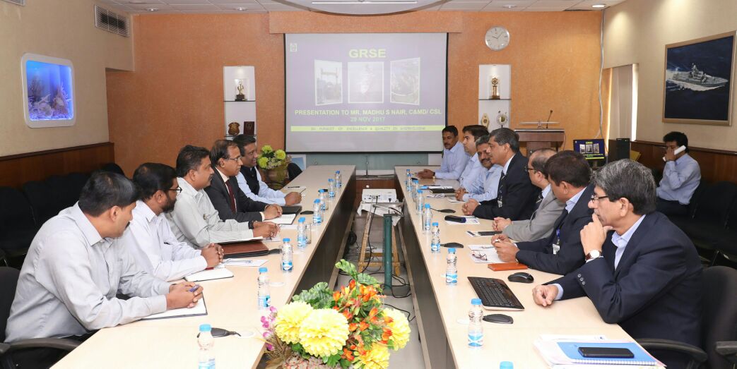 Mr. Madhu S Nair, CMD, Cochin Shipyard Limited visits GRSE on 29 Nov 17