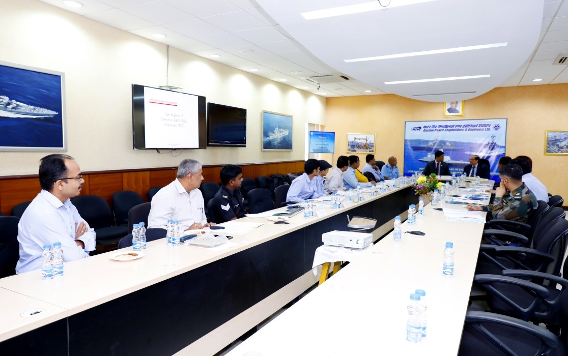50th Information TechnologyStandardisation Sub Committee (ITSSC) Meeting held at GRSE on 16 Nov 18. Chairman of ITSSC, Shri Mahesh V, Director (R&D), BEL, Chairman chaired the meeting which was inaugurated by Shri A. K. Nanda, Director (Personnel), GRSE.