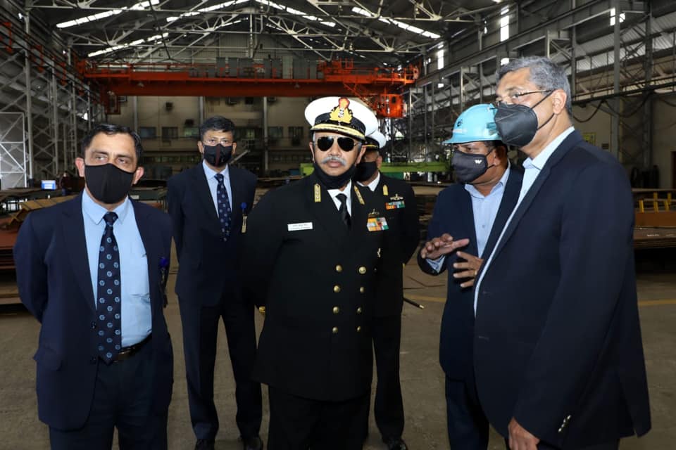 Vice Admiral Ajendra Bahadur Singh, AVSM, VSM, Deputy Chief Of Integrated Defence Staff (OPS & TRG) visits GRSE on 12 Feb 21