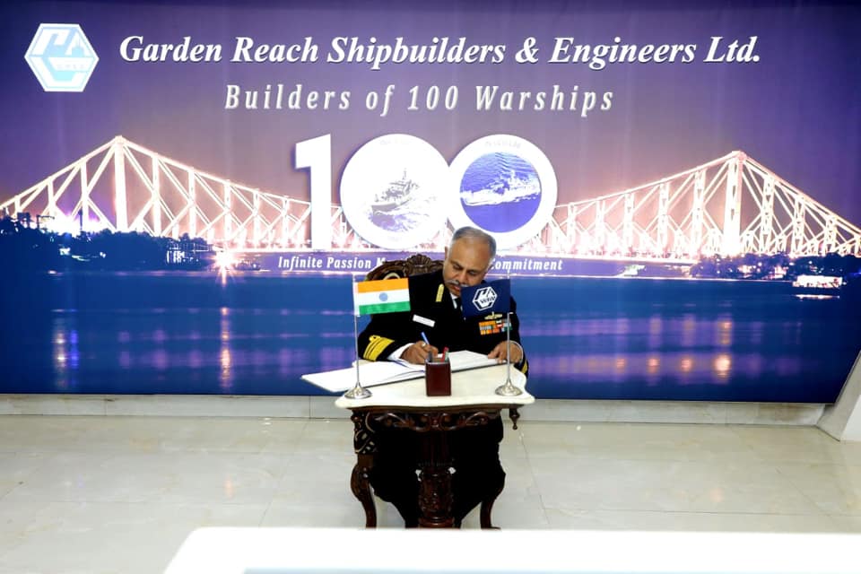 Vice Admiral Ajendra Bahadur Singh, AVSM, VSM, Deputy Chief Of Integrated Defence Staff (OPS & TRG) visits GRSE on 12 Feb 21