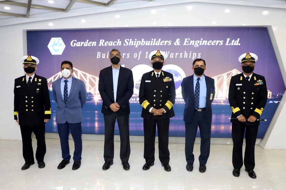 Vice Admiral Ajendra Bahadur Singh, AVSM, VSM, Deputy Chief Of Integrated Defence Staff (OPS & TRG) visits GRSE on 12 Feb 21
