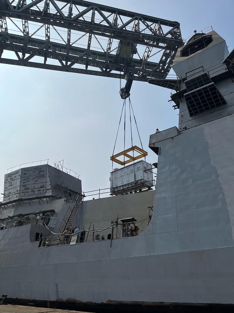 Lowering of 2ND DA in Forward DA Compartment of Yard 3022 (P-17A) using 200 TON Crane of KOPT on 11 Feb 23