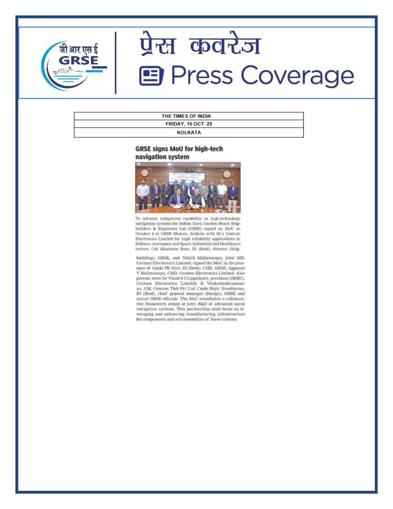 Press Coverage: 20 Oct 25:THE TIMES OF INDIA