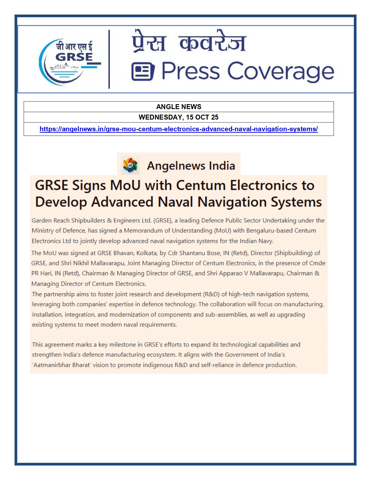 Press Coverage: 20 Oct 25:THE TIMES OF INDIA