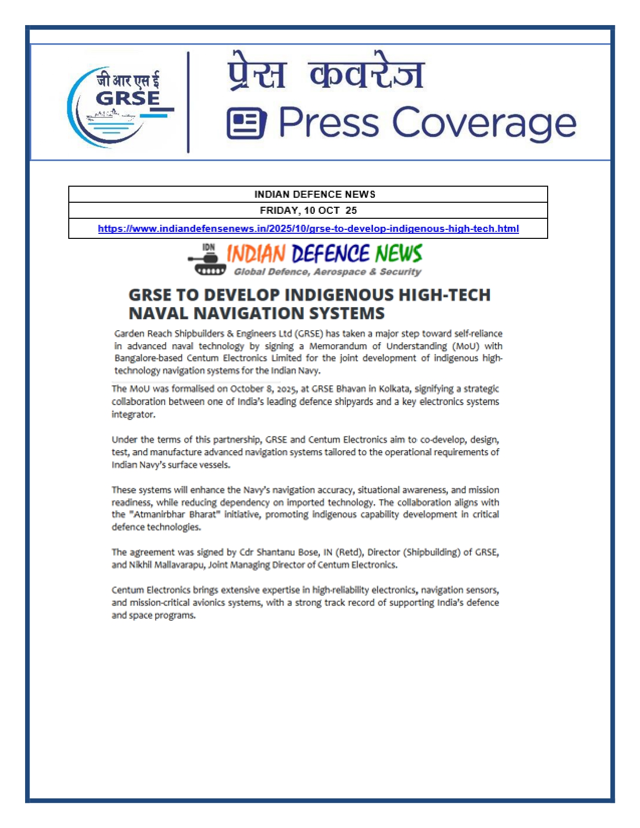 Press Coverage: 20 Oct 25:THE TIMES OF INDIA