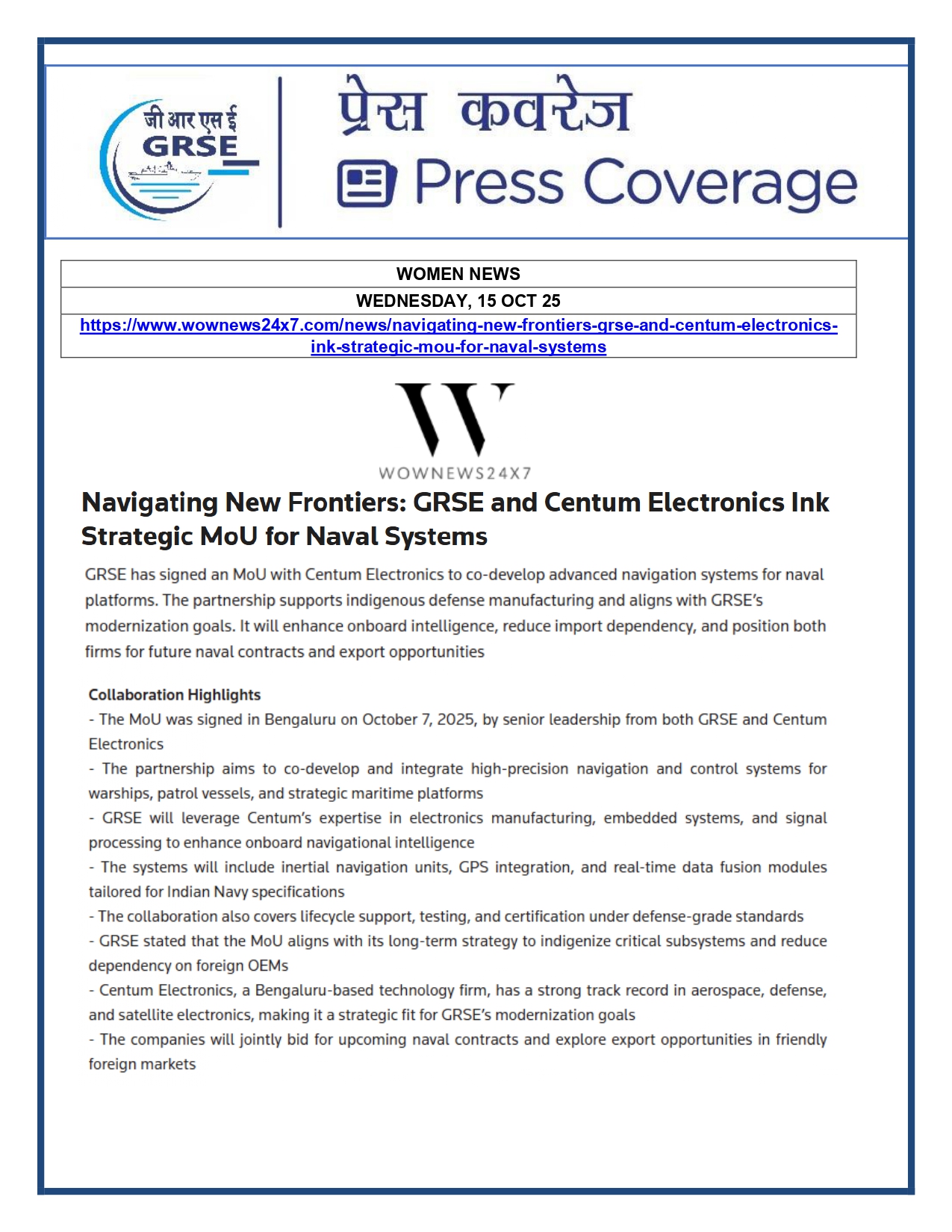 Press Coverage: 20 Oct 25:THE TIMES OF INDIA