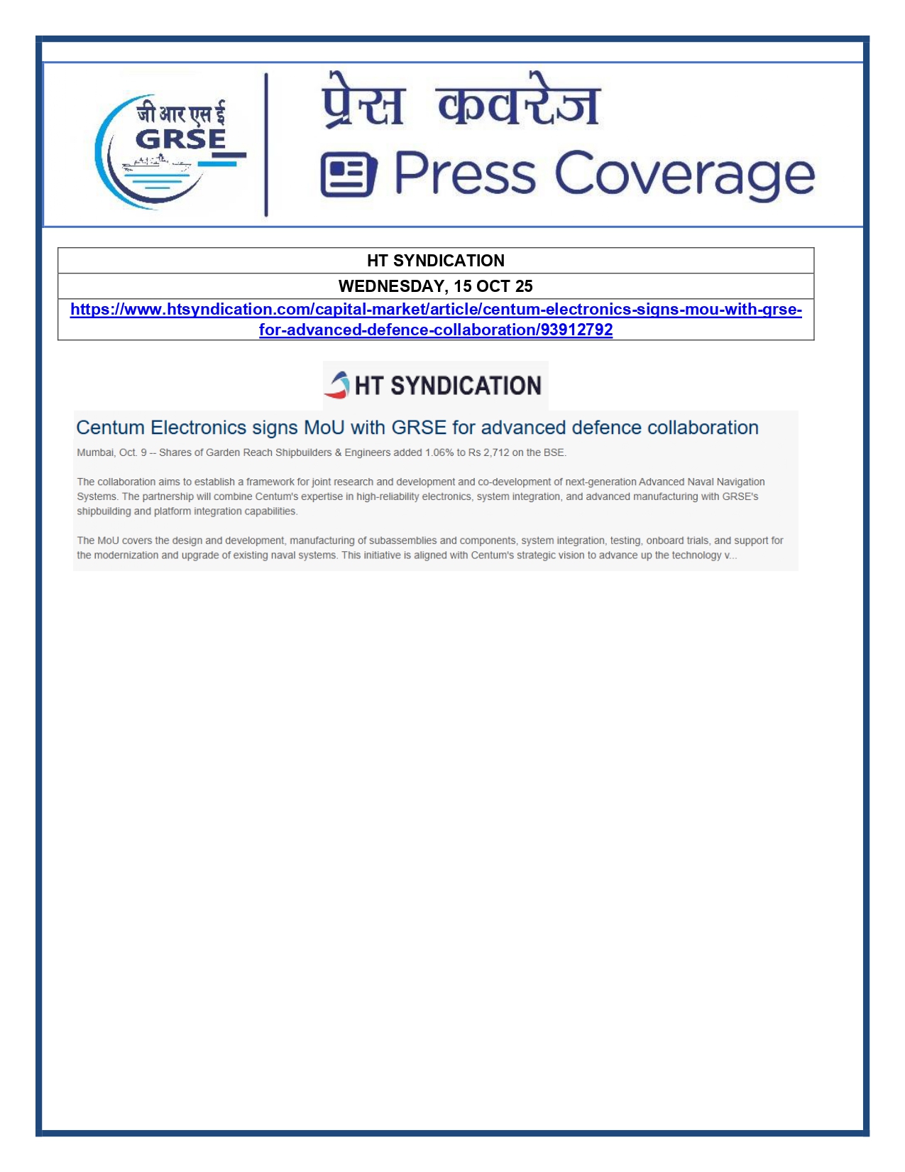 Press Coverage: 20 Oct 25:THE TIMES OF INDIA