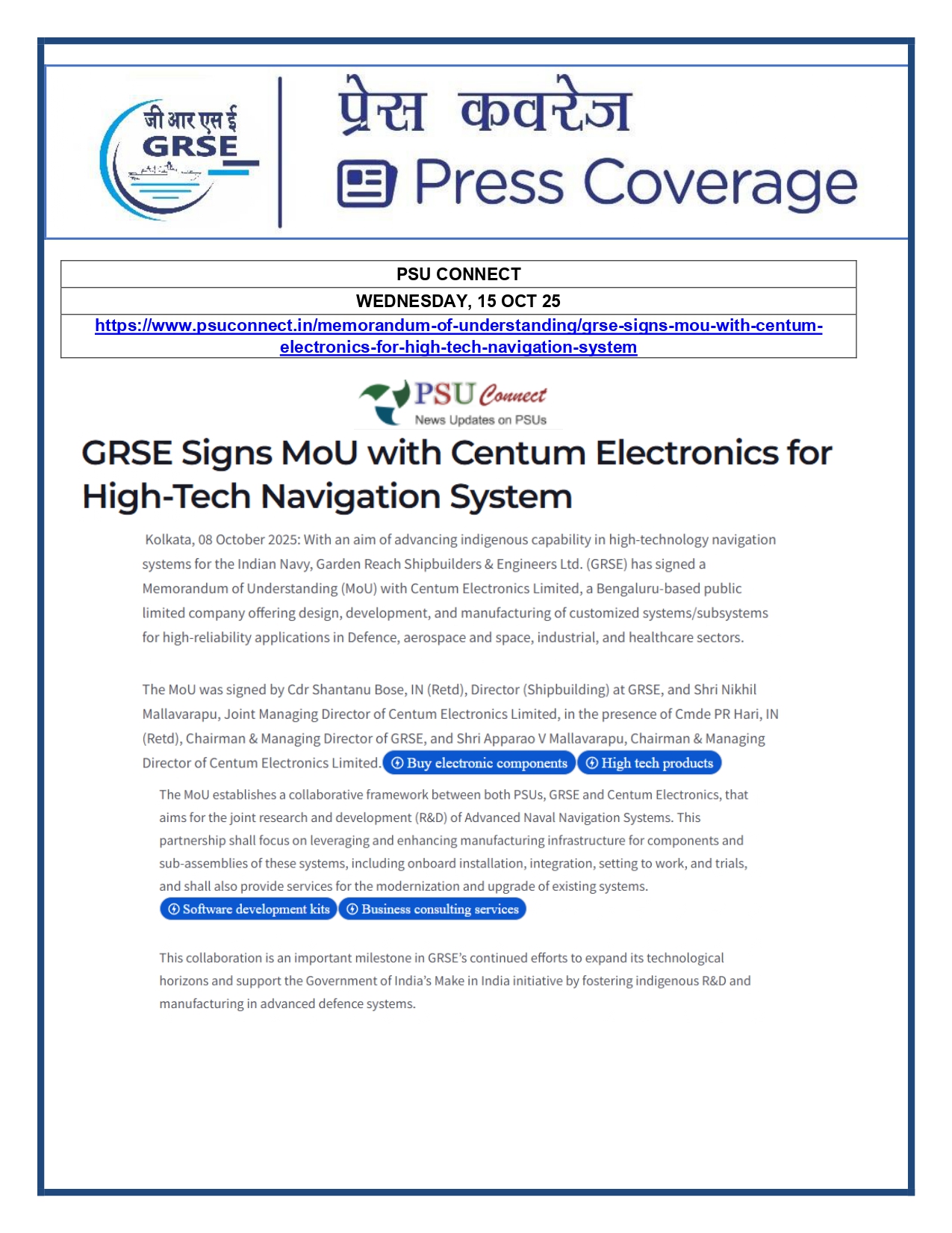 Press Coverage: 20 Oct 25:THE TIMES OF INDIA