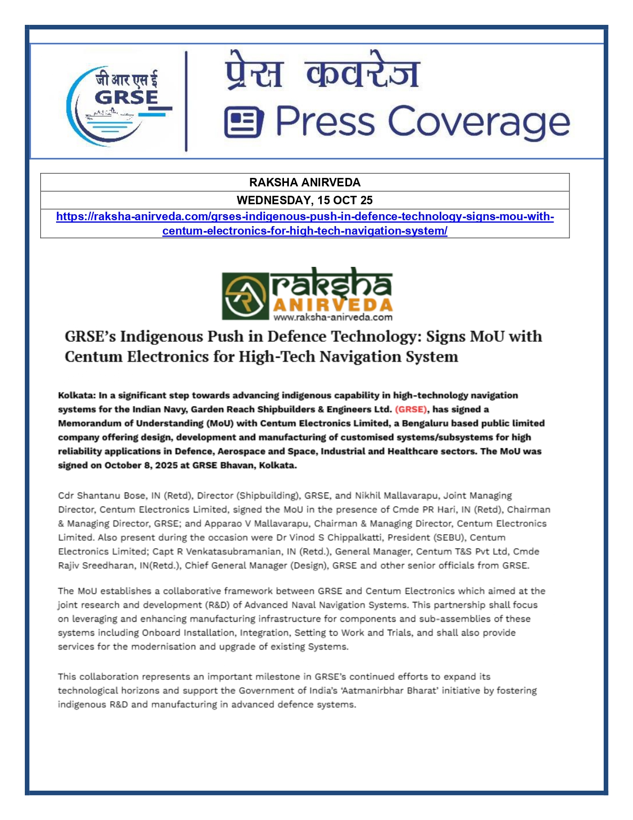 Press Coverage: 20 Oct 25:THE TIMES OF INDIA